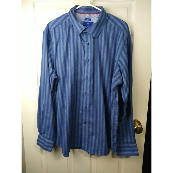 Egara Men's XXL Shirt Collared LS Non Iron Slim Fit Blue Ombre Striped Office - Picture 1 of 10